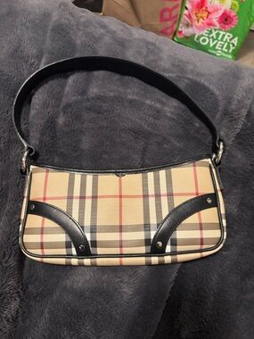 Burberry Beige Plaid Shoulder Bag with Black Trim